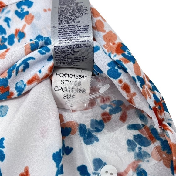 NYDJ White Peach Floral Print V Neck 3/4 Sleeve Pintuck Blouse Size Large P NWOT - Picture 11 of 14
